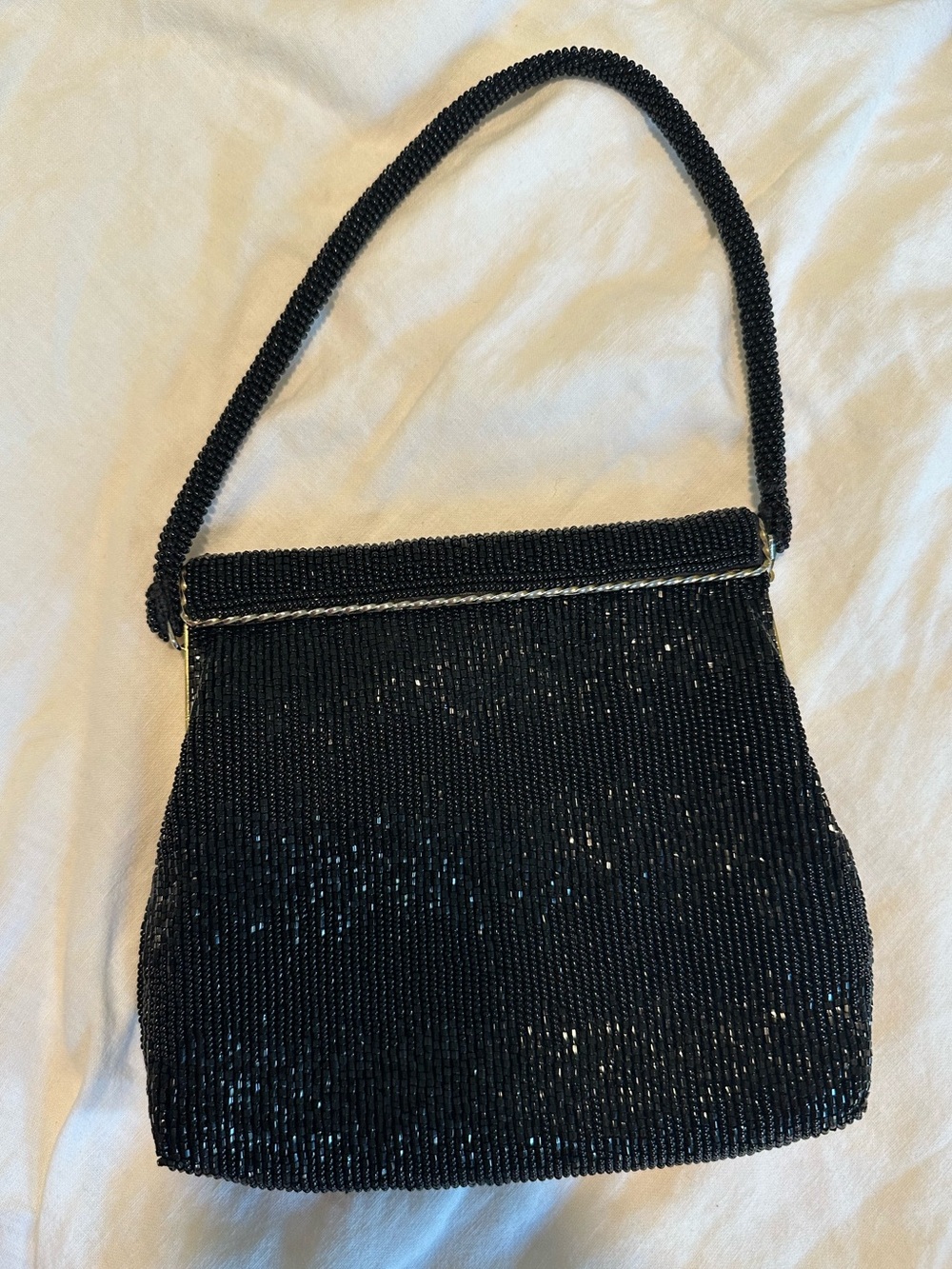 Vintage Black Beaded Evening Shoulder Bag